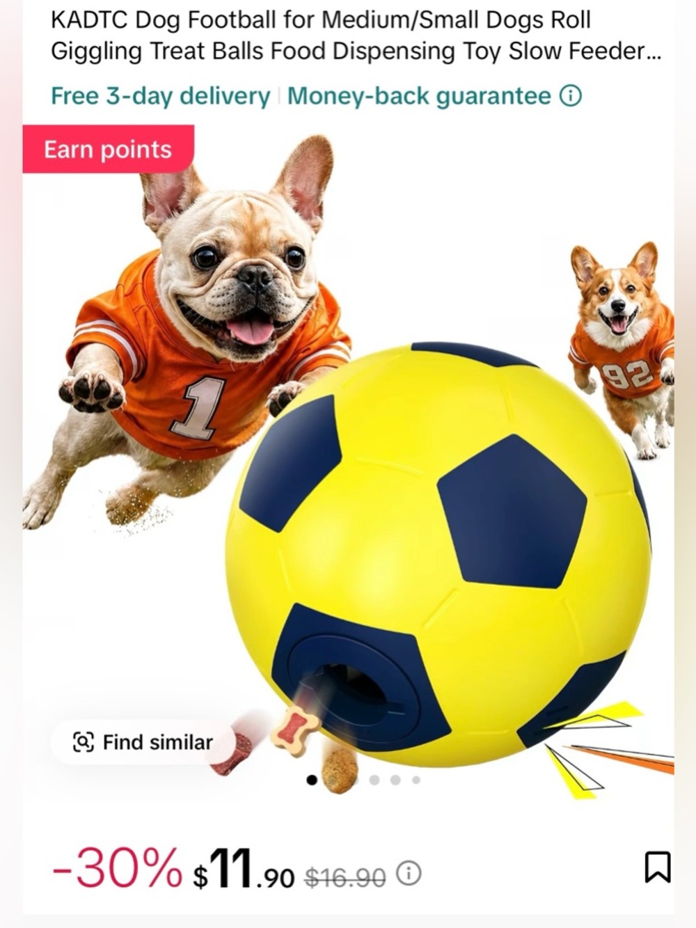 KADTC Treat-Dispensing Dog Toy Ball - Yellow and Navy